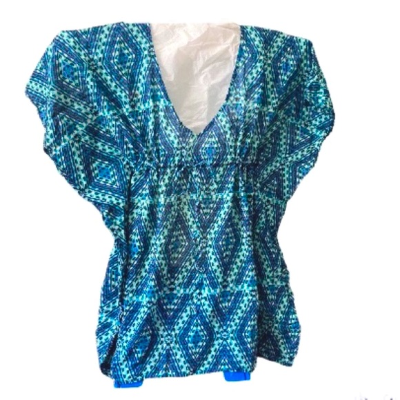 ECHO Cover up Geometric V Neck Teal Green Purple One Size Fits Most - Picture 10 of 13
